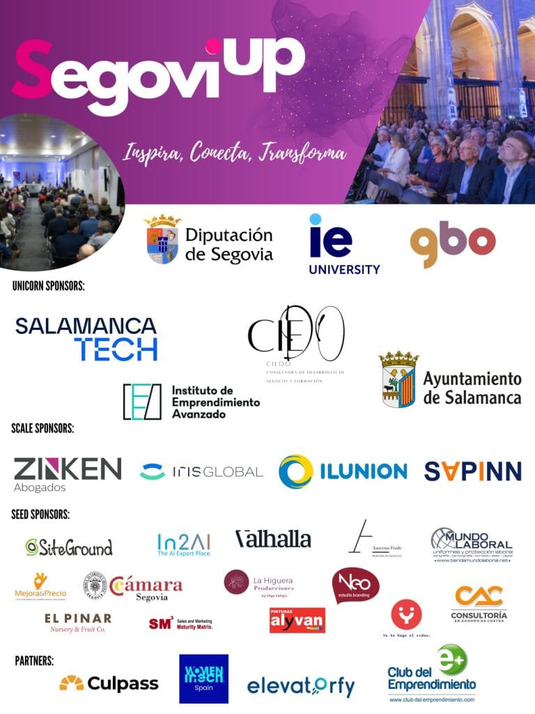 Logotipos de patrocinadores del evento SegoviUp 2025 con Sapinn
